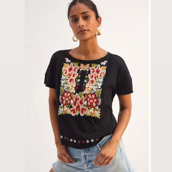 Anthropologie Tiny Womens Embroidered Floral Blouse Black Size XS - Picture 1 of 7